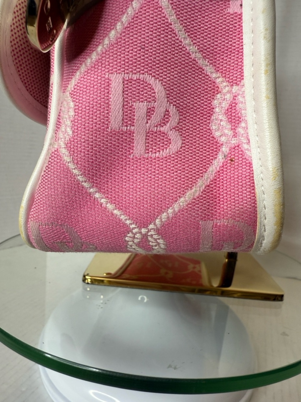 Dooney & Bourke Pink Canvas Monogram Shoulder Bag with White Trim - Picture 10 of 13